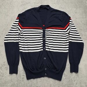 Sean John Cardigan Sweater Mens 2XL Navy Blue Striped Hip Hop Rap Sweatshirt